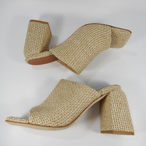Dear Frances Deri Slip On Square Toe Mules EU 40 9.5 10 Beige Raffia Leather NEW - Picture 9 of 12